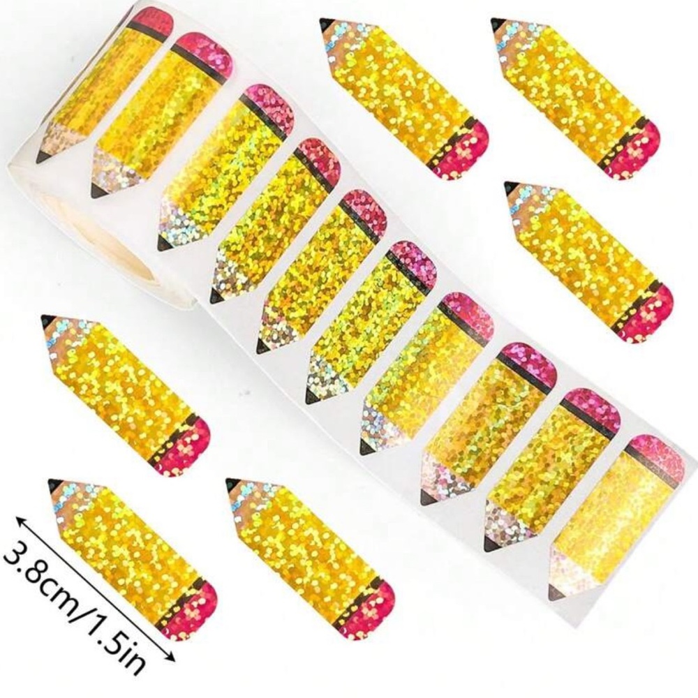 500pc Roll Glitter School Pencil Stickers